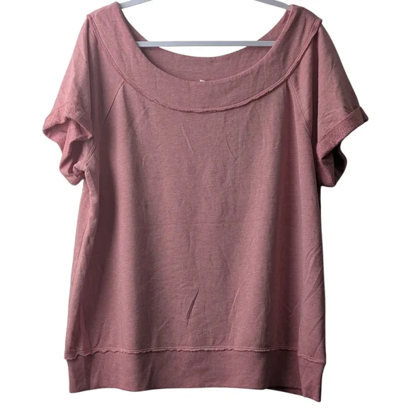 MAURICES WOMEN'S PINK SOLID BURNWASH MARILYN NECK SHORT SLEEVE SWEATSHIRT SZ XXL - Picture 2 of 9
